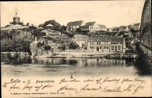 Ak Halle an der Saale, Bergschänke, Brücke