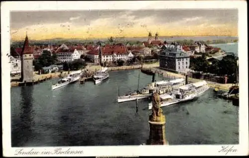 Ak Lindau am Bodensee Schwaben, Hafen, Salondampfer