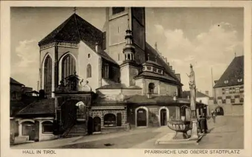 Ak Hall in Tirol, Pfarrkirche und oberer Stadtplatz
