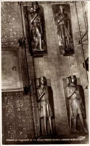 Ak London City England, Temple Church, Bildnisse von Kreuzfahrern