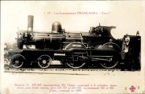 Ak Französische Eisenbahn, No. 220 502, Ouest, Locomotive, construite 1898