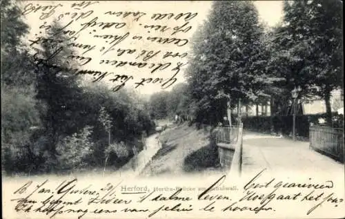 Ak Herford in Westfalen, Hertha-Brücke, Schulwall