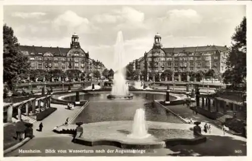 Ak Mannheim in Baden, Blick vom Wasserturm, Springbrunnen, Augustusanlage