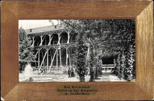 Ak Bad Reichenhall in Oberbayern, Königlicher Kurgarten, Gradierhaus, Springbrunnen