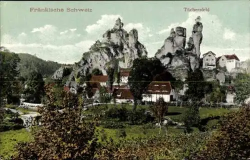 Ak Tüchersfeld Pottenstein Oberfranken, Fränkische Schweiz, Teilansicht, Felsen