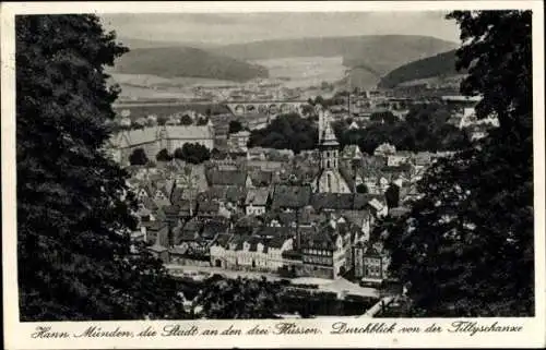 Ak Hann. Münden in Niedersachsen, Gesamtansicht, Durchblick von der Tillyschanze