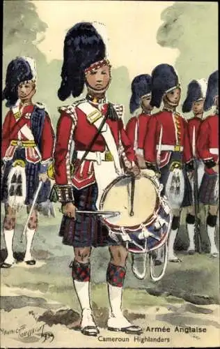 Künstler Ak Britische Soldaten, Schotten, Cameroun Highlanders