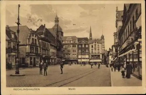 Ak Recklinghausen im Ruhrgebiet, Markt, Passanten