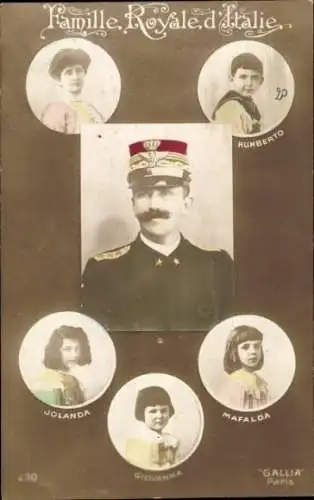 Ak Vittorio Emanuele III, König Viktor Emanuel III von Italien, Humberto, Jolanda, Giovanna, Mafalda