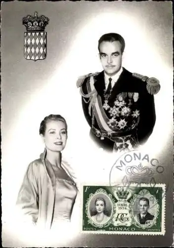 Ak Grace Kelly, Grace Patricia Grimaldi, Rainier III., Wappen