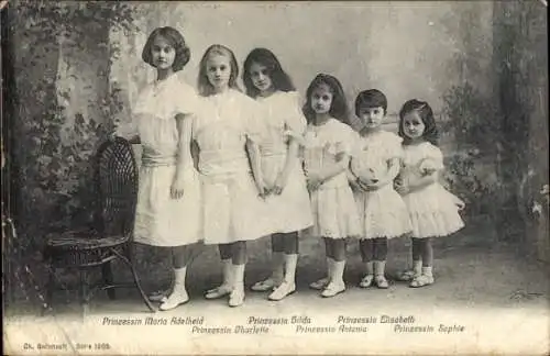 Ak Adel Luxemburg, Prinzessinnen Hilda, Charlotte, Sophie, Maria Adelheid, Antonia, Elisabeth