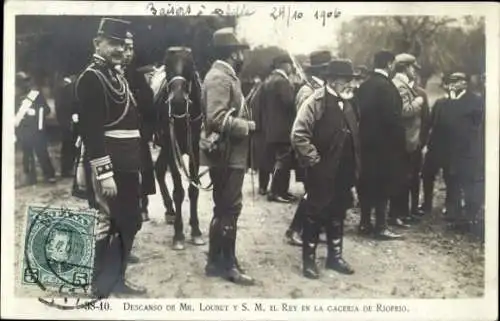 Ak Descanto von Herrn Loubet und SM el Rey in der Caceria de Riofrio