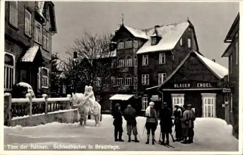 Ak Braunlage im Oberharz, Tom der Reimer, Schneebauten, Blauer Engel, Winter