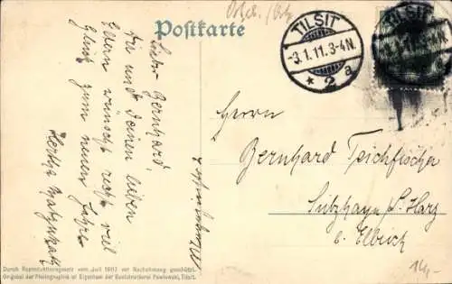 Ak Sowjetsk Tilsit Ostpreußen, Hohes Tor, Straßenpartie, Winter, Straßenbahnen