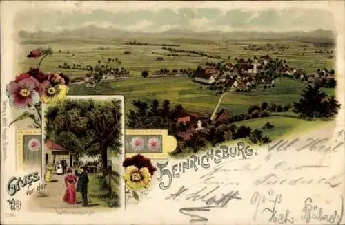 Litho Heinrichsburg Eberhardzell in Oberschwaben Württemberg, Panorama, Gartenwirtschaft