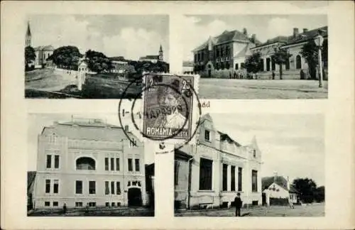 Ak Tășnad Trestenburg Rumänien, Teilansichten, Rathaus, Schule