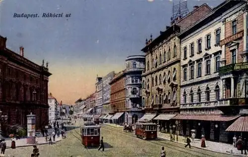 Ak Budapest Ungarn, Rakoczi ut, Straßenbahnen