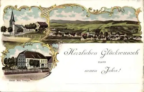 Litho Bega Dörentrup in Lippe, Gesamtansicht, Kirche, Glückwunsch Neujahr