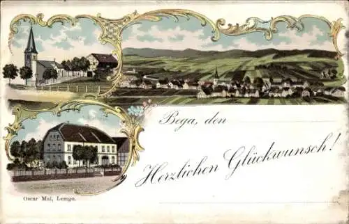 Litho Bega Dörentrup in Lippe, Gesamtansicht, Kirche, Glückwunsch Neujahr