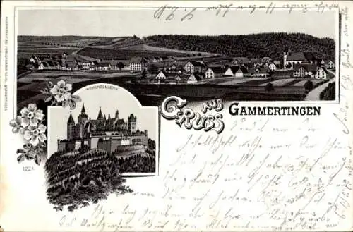 Litho Gammertingen in Württemberg, Panorama, Burg Hohenzollern