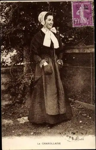 Ak Saône-et-Loire, La Charollaise, Frau in Tracht
