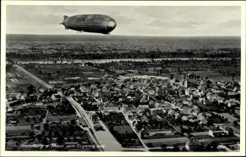 Ak Neuenburg am Rhein Baden, Fliegeraufnahme, Zeppelin