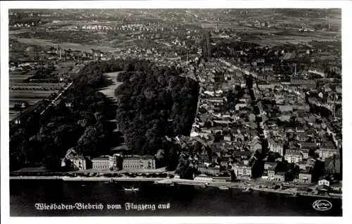 Ak Biebrich am Rhein Wiesbaden, Fliegeraufnahme