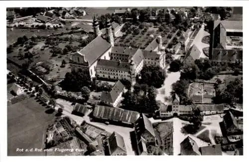 Ak Rot an der Rot in Oberschwaben Württemberg, Klosterkirche St. Verena, Fliegeraufnahme