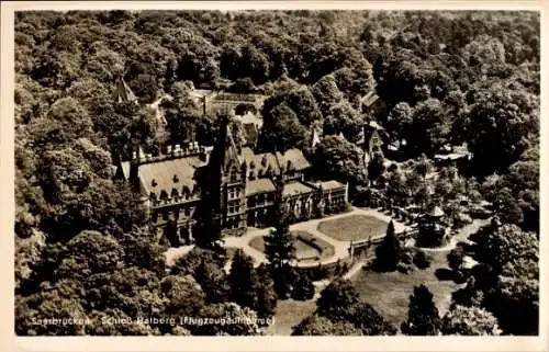 Ak Brebach Fechingen Saarbrücken im Saarland, Schloss Halberg, Fliegeraufnahme