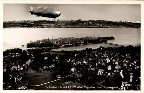 Ak Lindau am Bodensee Schwaben, Luftschiff LZ 127 Graf Zeppelin, Fliegeraufnahme