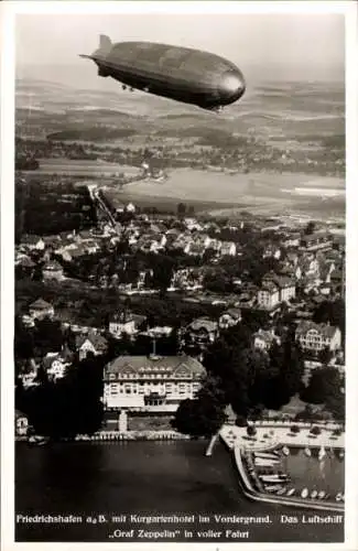 Ak Friedrichshafen am Bodensee, Luftschiff LZ 127Graf Zeppelin, Kurgartenhotel, Fliegeraufnahme