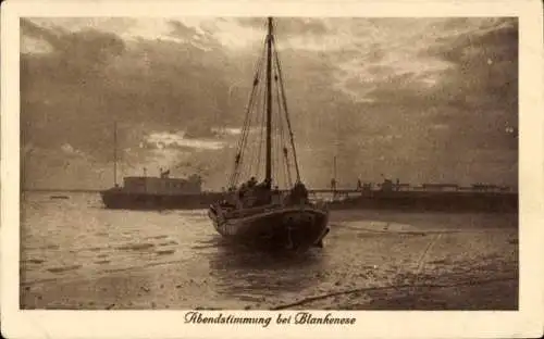 Ak Hamburg Altona Blankenese, Abendstimmung an der Elbe, Segelschiff