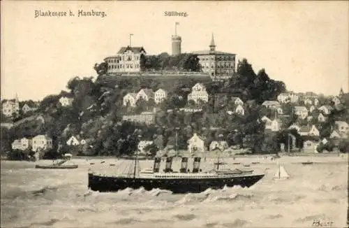 Künstler Ak Bosse, H., Hamburg Altona Blankenese, Süllberg, Dampfer auf der Elbe