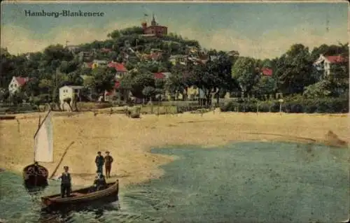 Ak Hamburg Blankenese, Süllberg, Strand, Segelboot