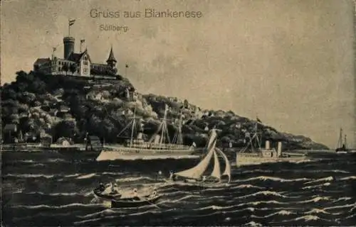 Ak Hamburg Altona Blankenese, Süllberg, Dampfer, Segelboot