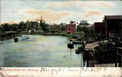 Ak Hamburg Mitte Finkenwerder Finkenwärder, Windmühle, Wasserpartie