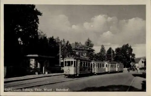 Ak Tabarz im Thüringer Wald, Bahnhof, Straßenbahn Nr. 52