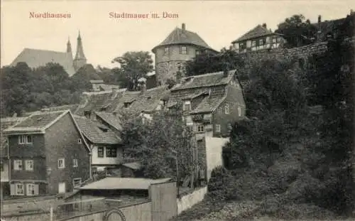 Ak Nordhausen am Harz, Stadtmauer mit Dom