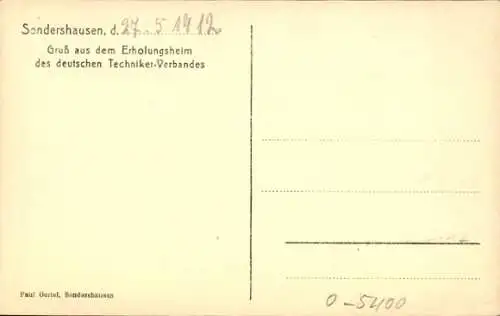 Ak Sondershausen im Kyffhäuserkreis Thüringen, Erholungsheim des deutschen Techniker Verbandes