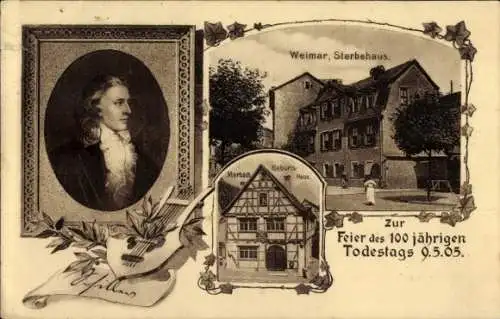 Ak Weimar in Thüringen, Schriftsteller Friedrich von Schiller, Sterbehaus, Marbach Geburtshaus