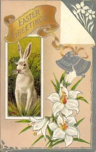 Ak Glückwunsch Ostern, Osterhase, Blumen, Glocken