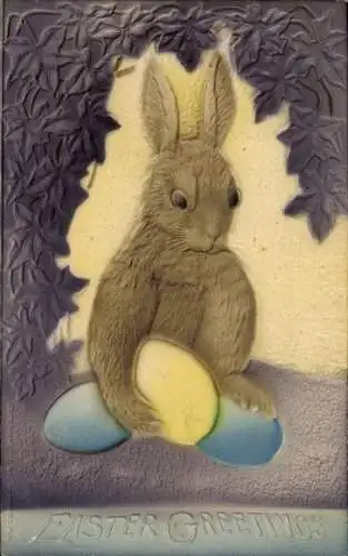 Präge Ak Glückwunsch Ostern, Osterhase, Ostereier