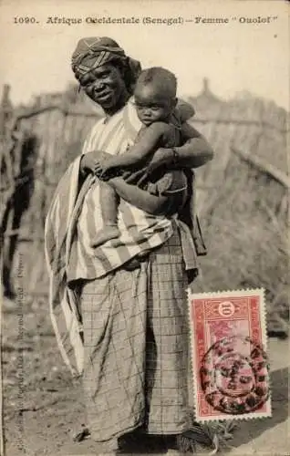 Ak Senegal, Afrikanerin mit Kind, Afrikanische Tracht