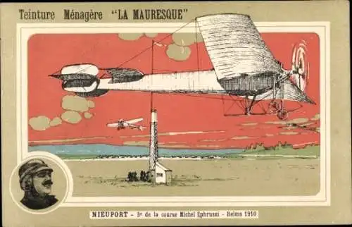 Ak Nieuport, Michel Ephrussi, Reims 1910, Doppeldecker, Pilot