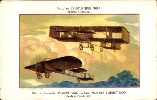 Ak Reklame, Lindt & Sprüngli, Aeroplan Farman, Bleriot