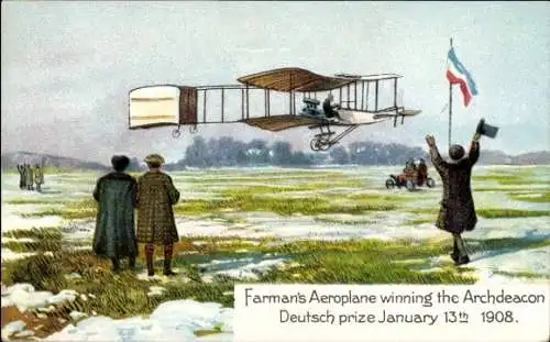 Ak Farman's Aeroplane winning the Archdeacon Deutsch prize 1908