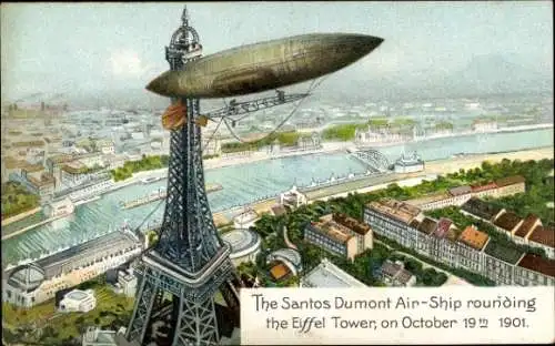 Ak Paris VII, Santos-Dumont Air-Ship rounding the Eiffel Tower 1901