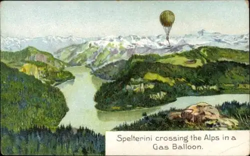 Ak Spelterini crossing the Alps in a Gas Ballon