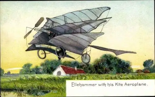 Ak Ellehammer with his Kite Aeroplane