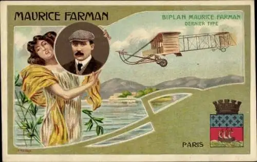 Wappen Ak Maurice Farman, Biplan Farman